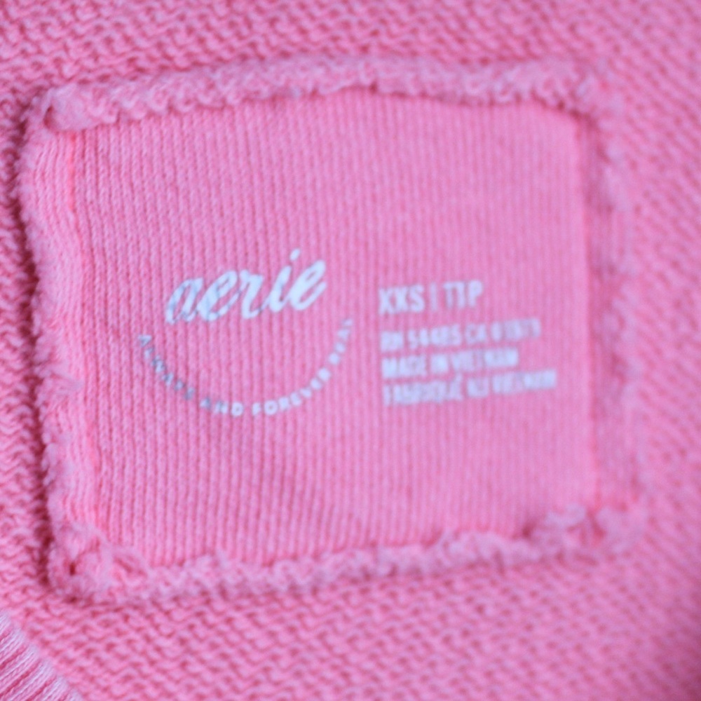 Aerie Tropadel Pink Vacay Every Day V-Neck Pullover Oversized Sweatshirt sz XXS - Picture 4 of 9
